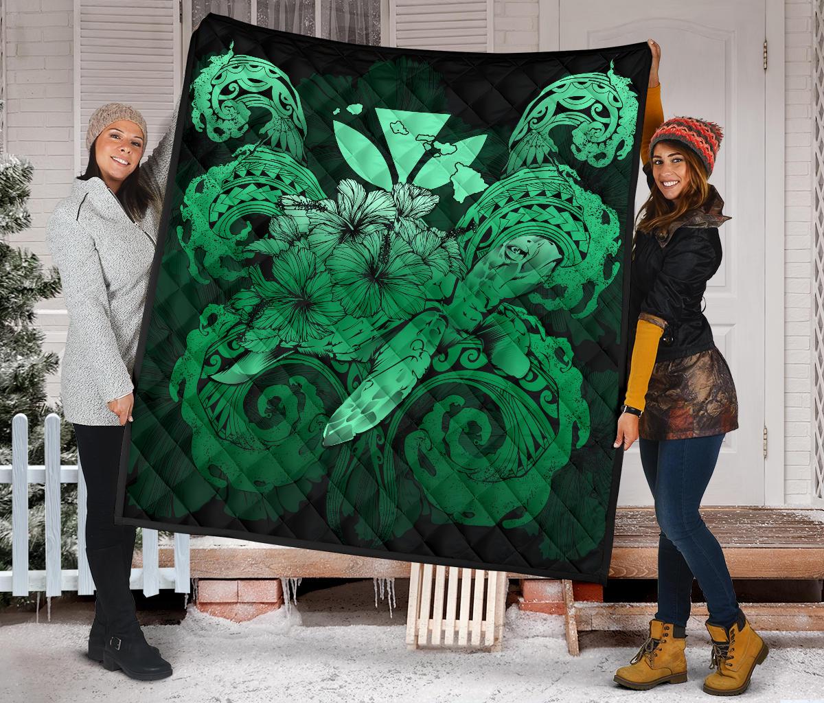 Hawaii Turtle Wave Polynesian Premium Quilt - Hey Style Green - Polynesian Pride