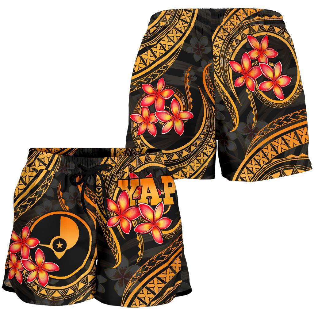 Yap Micronesian Women Shorts - Gold Plumeria - Polynesian Pride