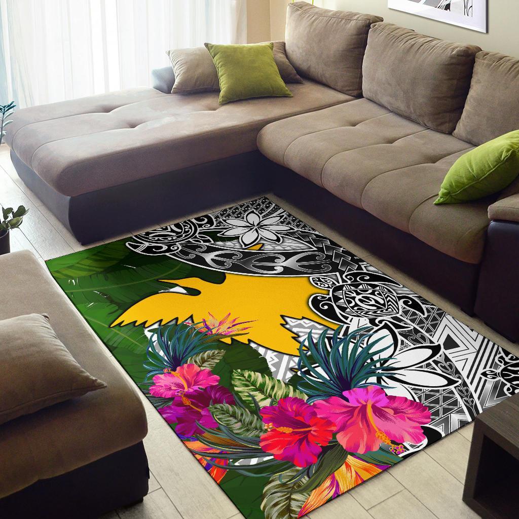 Papua New Guinea Area Rug White - Turtle Plumeria Banana Leaf - Polynesian Pride