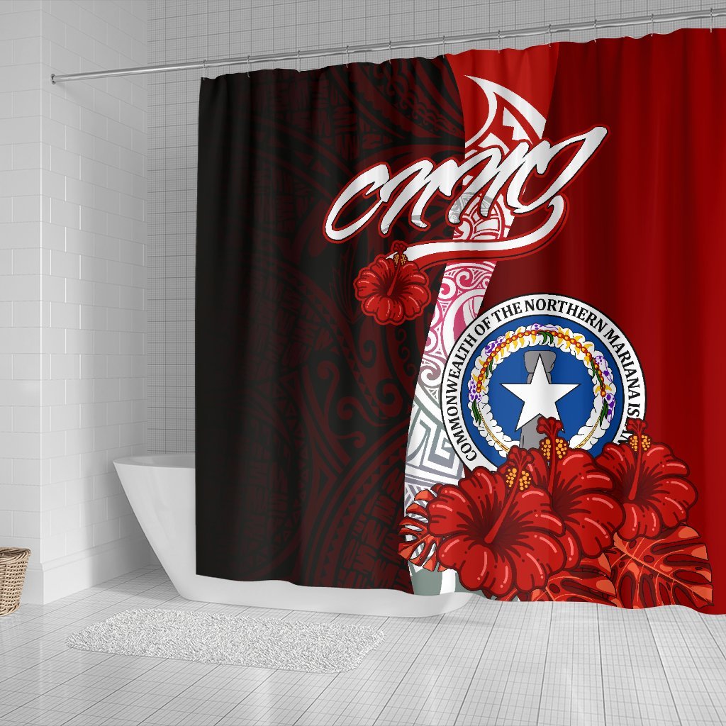 Northern Mariana Islands Polynesian Shower Curtain - Coat Of Arm With Hibiscus - Polynesian Pride