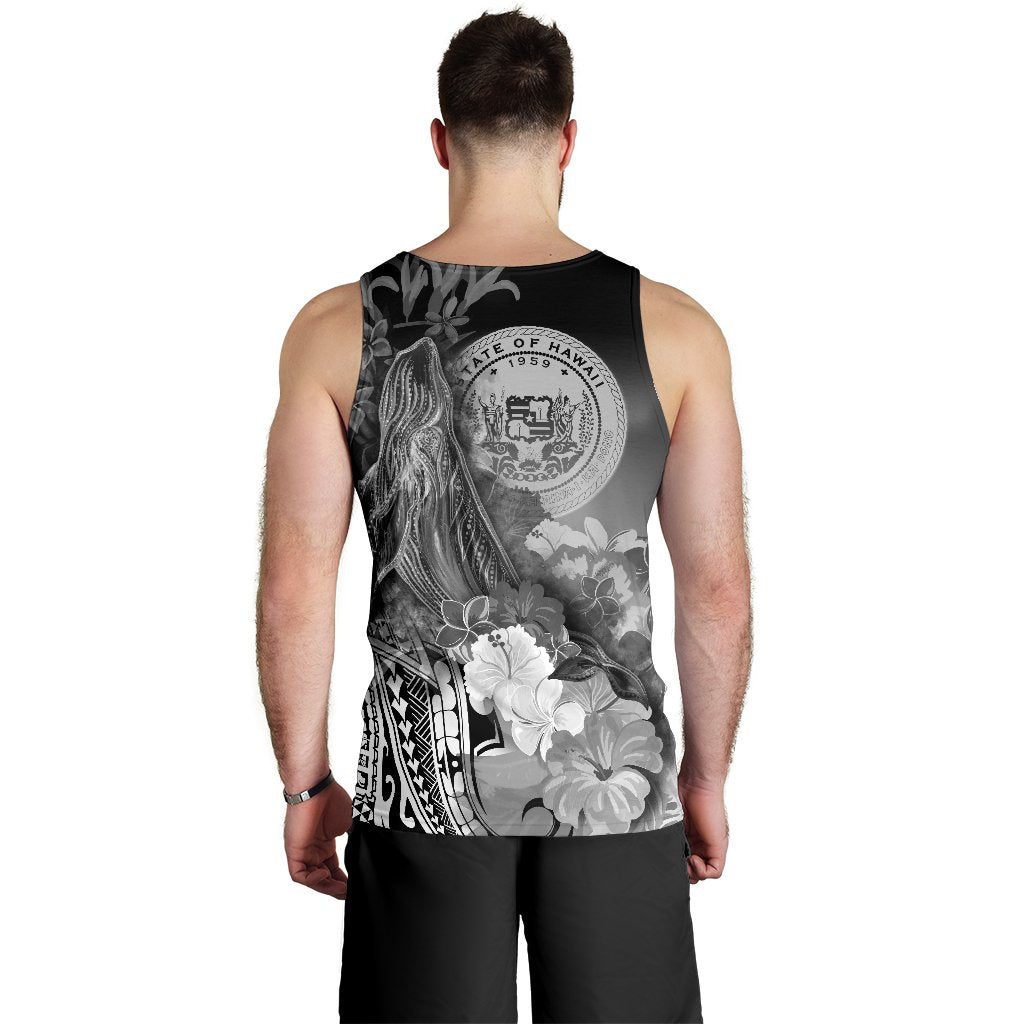 Polynesian Hawaii Custom Personalised Men's Tank Top - Humpback Whale with Tropical Flowers (White) - Polynesian Pride
