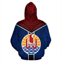 Marquesas Hoodie Maquesas Tiki Face Polynesian Tattoo and Flag - Polynesian Pride