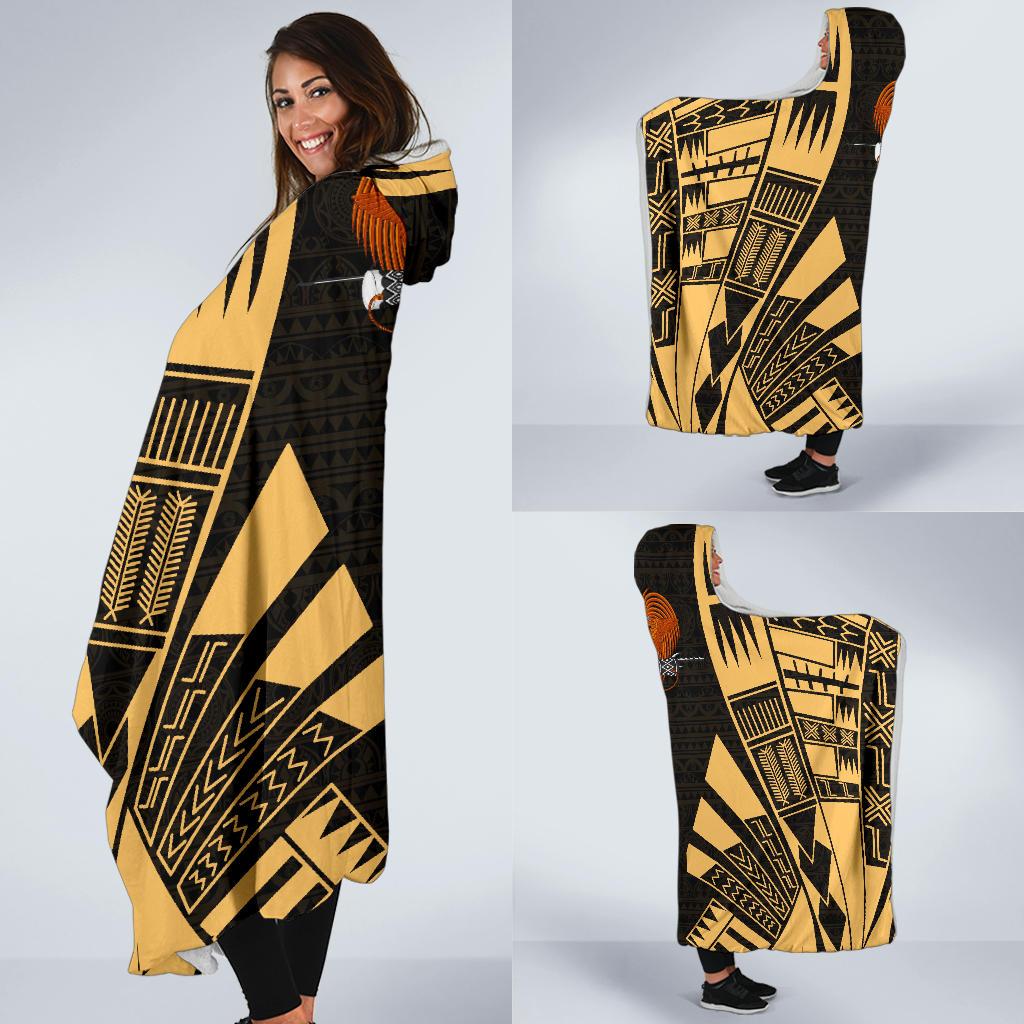 Papua New Guinea Hooded Blanket - Polynesian Tattoo Gold - Polynesian Pride
