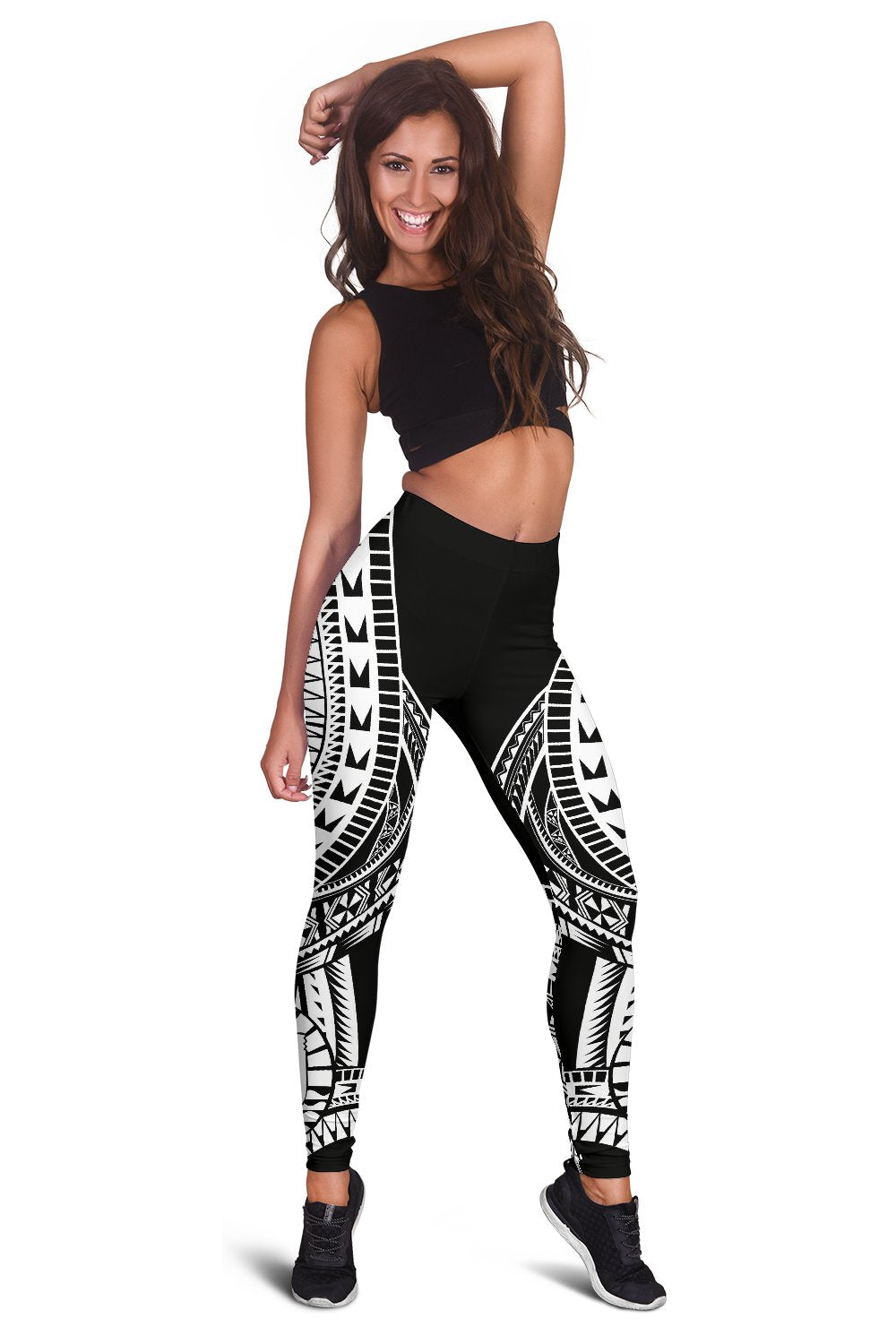 Tahiti Women Leggings Polynesian Pattern Black - Polynesian Pride