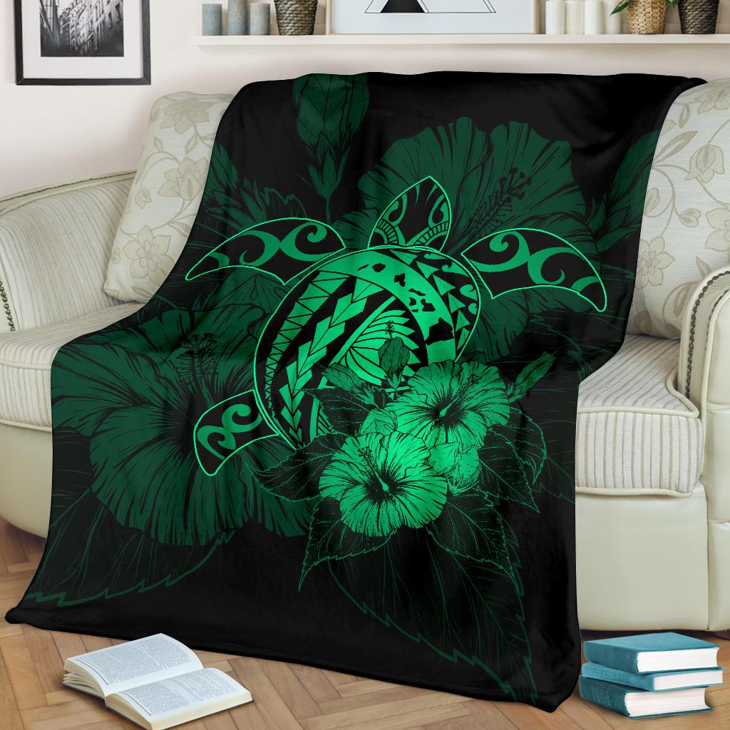 Hawaii Hibiscus Premium Blanket - Harold Turtle - Pastel Green - Polynesian Pride