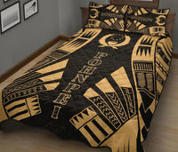 Pohnpei Quilt Bed Set - Pohnpei Flag Polynesian Yellow Tattoo Style - Polynesian Pride