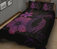 Hawaii Fish Hook Kanaka Map Hibiscus Poly Quilt Bed Set - Pink - Polynesian Pride