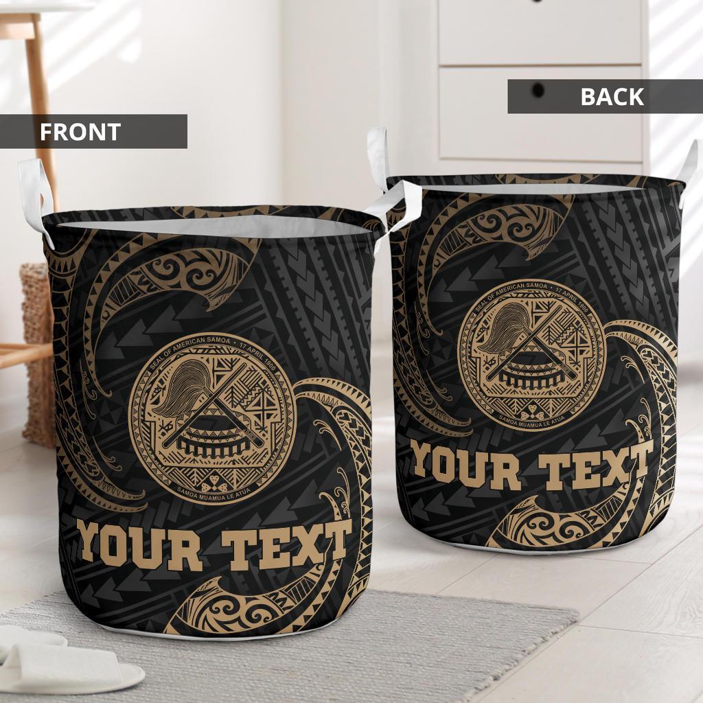 American Samoa Polynesian Custom Personalised Laundry Basket - Gold Tribal Wave - Polynesian Pride