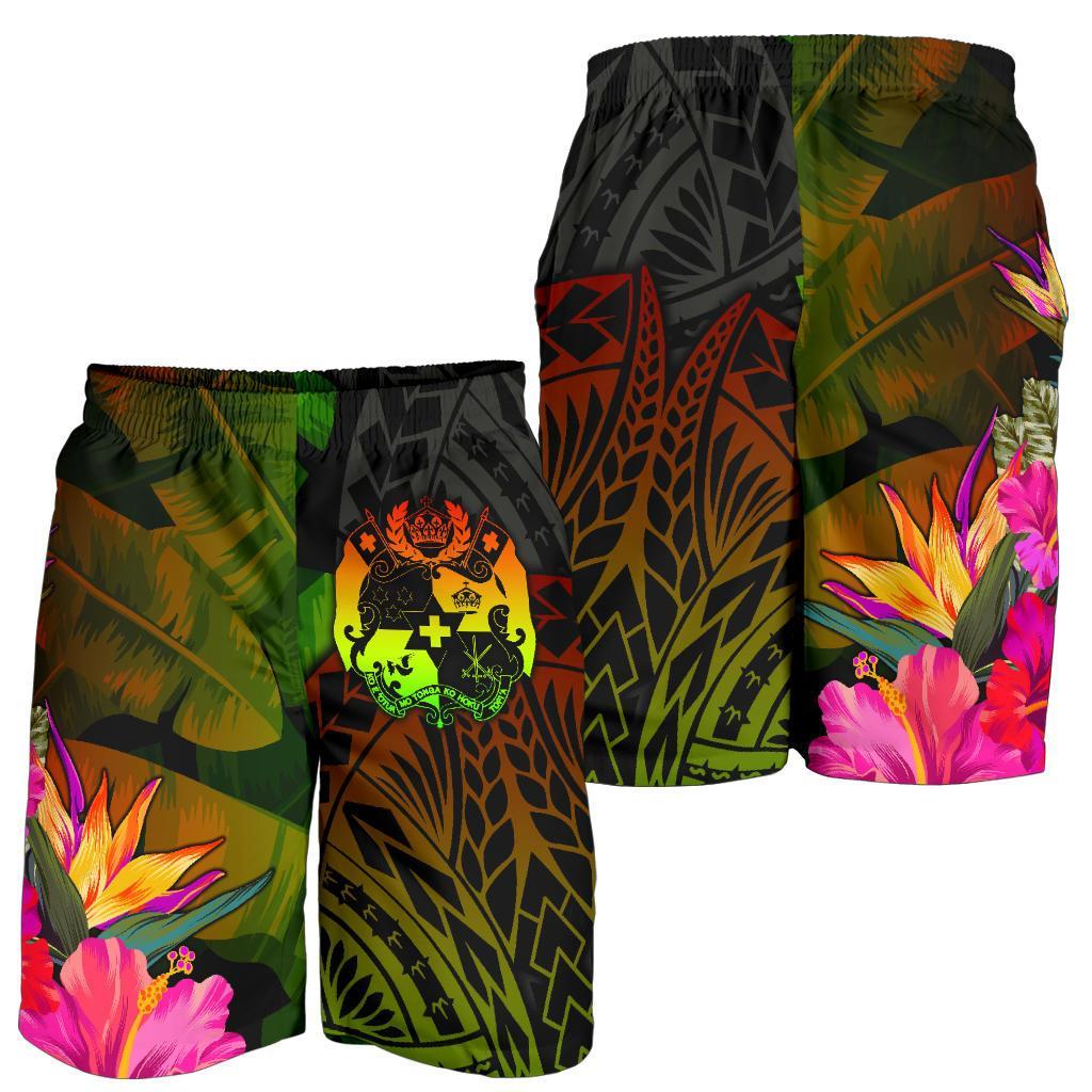 Tonga Polynesian Men's Shorts - Hibiscus and Banana Leaves - Polynesian Pride