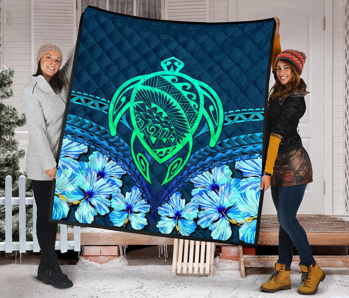 Hawaii Turtle Hibiscus Premium Quilt - Choco Style - Polynesian Pride