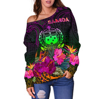 Samoa Women's Off Shoulder Sweater - Summer Hibiscus - Polynesian Pride
