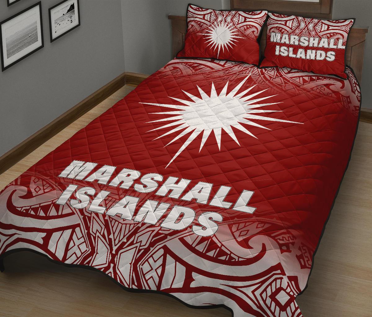 Marshall Islands Quilt Bed Set - Marshall Islands Flag Polynesian Tattoo Red Fog Style - Polynesian Pride