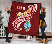 Guam Premium Quilt - Guam Seal Polynesian Patterns Plumeria (Red) - Polynesian Pride