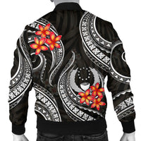 Pohnpei Micronesian Men Bomber Jacket - Black Plumeria - Polynesian Pride