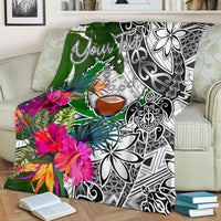 Pohnpei Custom Personalised Premium Blanket White - Turtle Plumeria Banana Leaf - Polynesian Pride