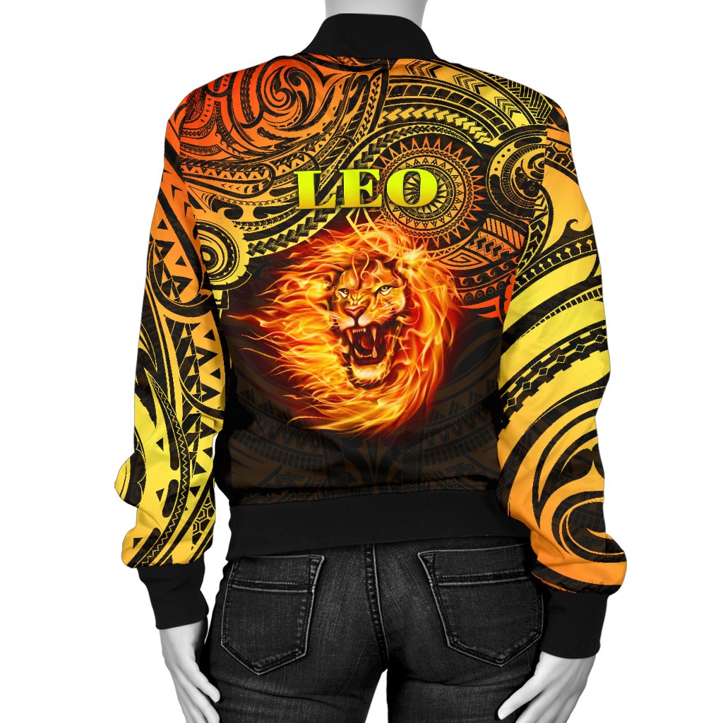Sun In Leo Zodiac Women Bomber Jacket Polynesian Tattoo Unique Vibes - Polynesian Pride