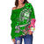 Guam Women's Off Shoulder Sweater - Turtle Plumeria (Green) - Polynesian Pride