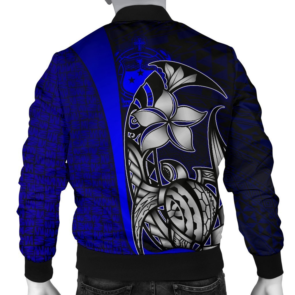 Samoa Polynesian Men's Bomber Jackets Blue - Turtle With Hook - Polynesian Pride