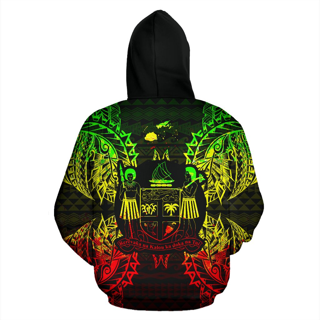 Fiji Polynesian All Over Zip up Hoodie Map Reggae - Polynesian Pride