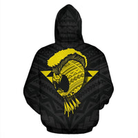 Polynesian Kakau Warrior Helmet Hawaii Custom Hoodie Yellow - Polynesian Pride