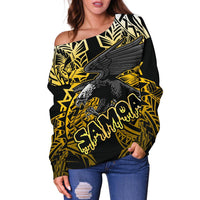 Samoa Polynesian Women's Off Shoulder Sweater - Eagle Tribal Pattern Yellow - Polynesian Pride