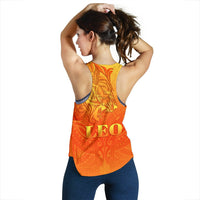 Sun In Leo Zodiac Women Racerback Tank Polynesian Tattoo Simple - Orange - Polynesian Pride