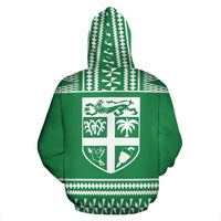 Fiji Tapa All Over Zip up Hoodie Green and White Version - Polynesian Pride