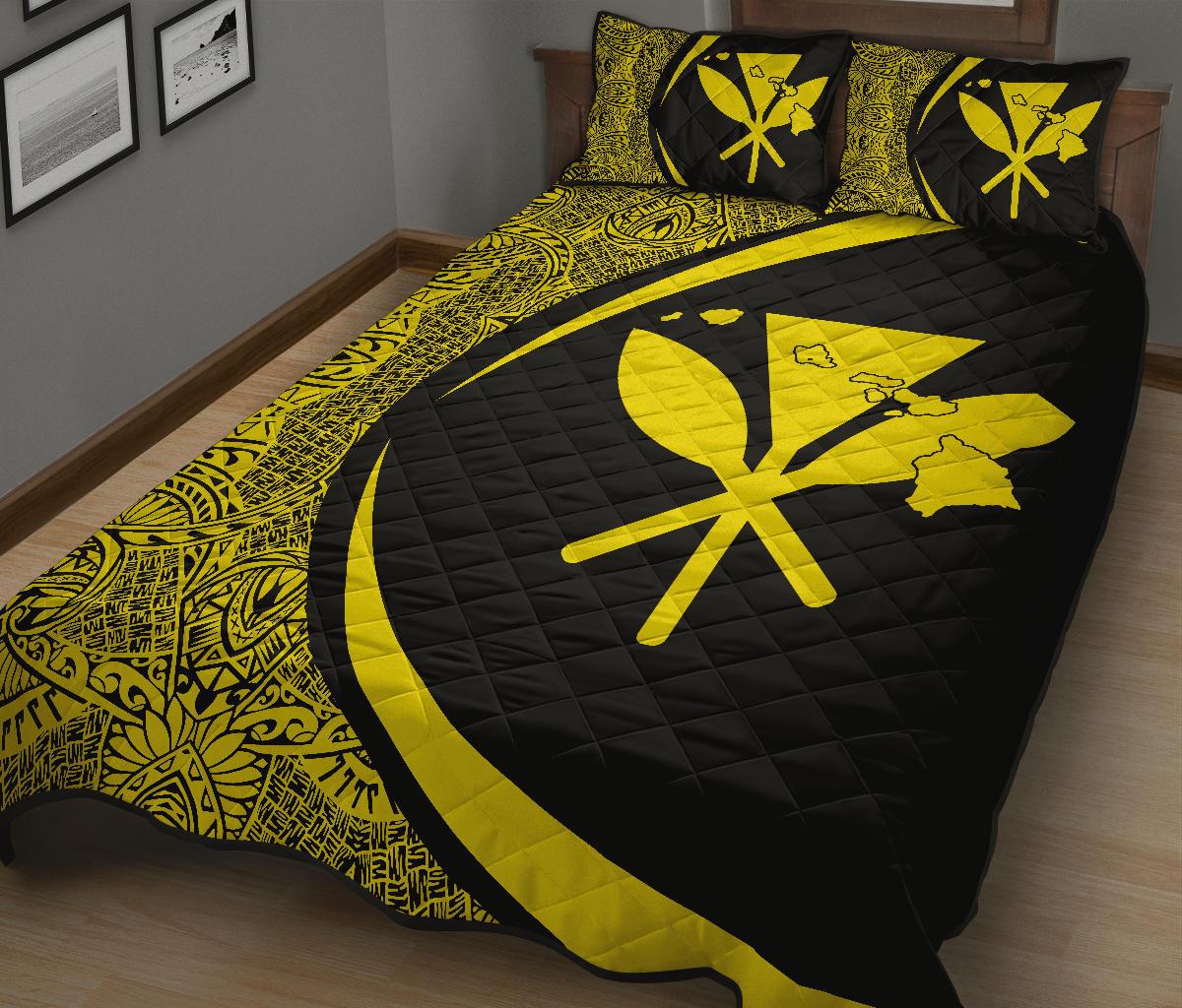 Hawaii Kanaka Polynesian Quilt Bed Set - Circle Style Yellow - Polynesian Pride