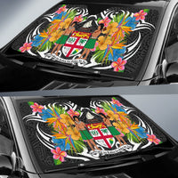 Fiji Auto Sun Shades - Coat Of Arms With Tropical Flowers - Polynesian Pride