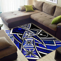 Chuuk Area Rug - Tribal Flower Special Pattern Blue Color - Polynesian Pride