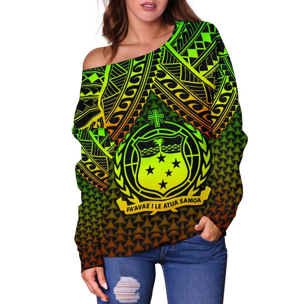 Polynesian Samoa Women's Off Shoulder Sweater - Reggae Vintage Polynesian Patterns - Polynesian Pride