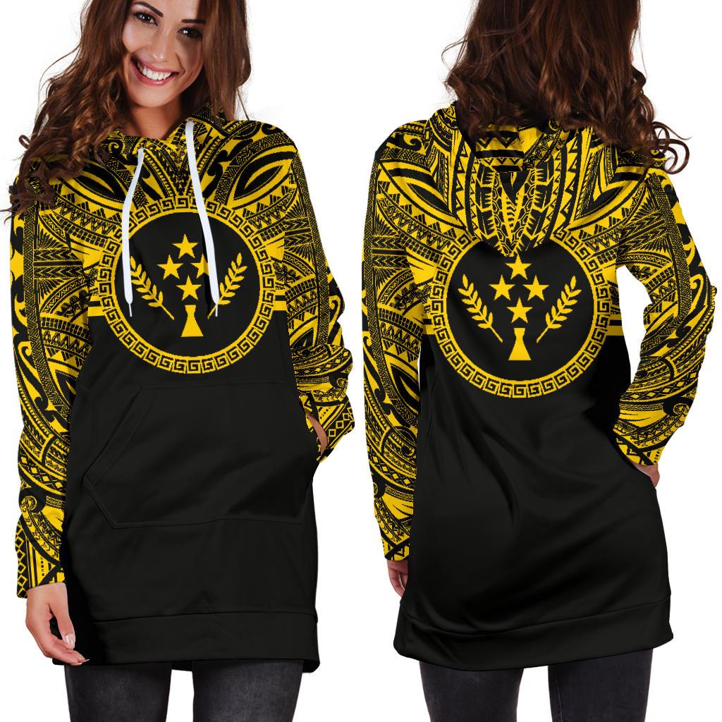 Kosrae Women Hoodie Dress - Kosrae Coat Of Arms Polynesian Gold Black - Polynesian Pride