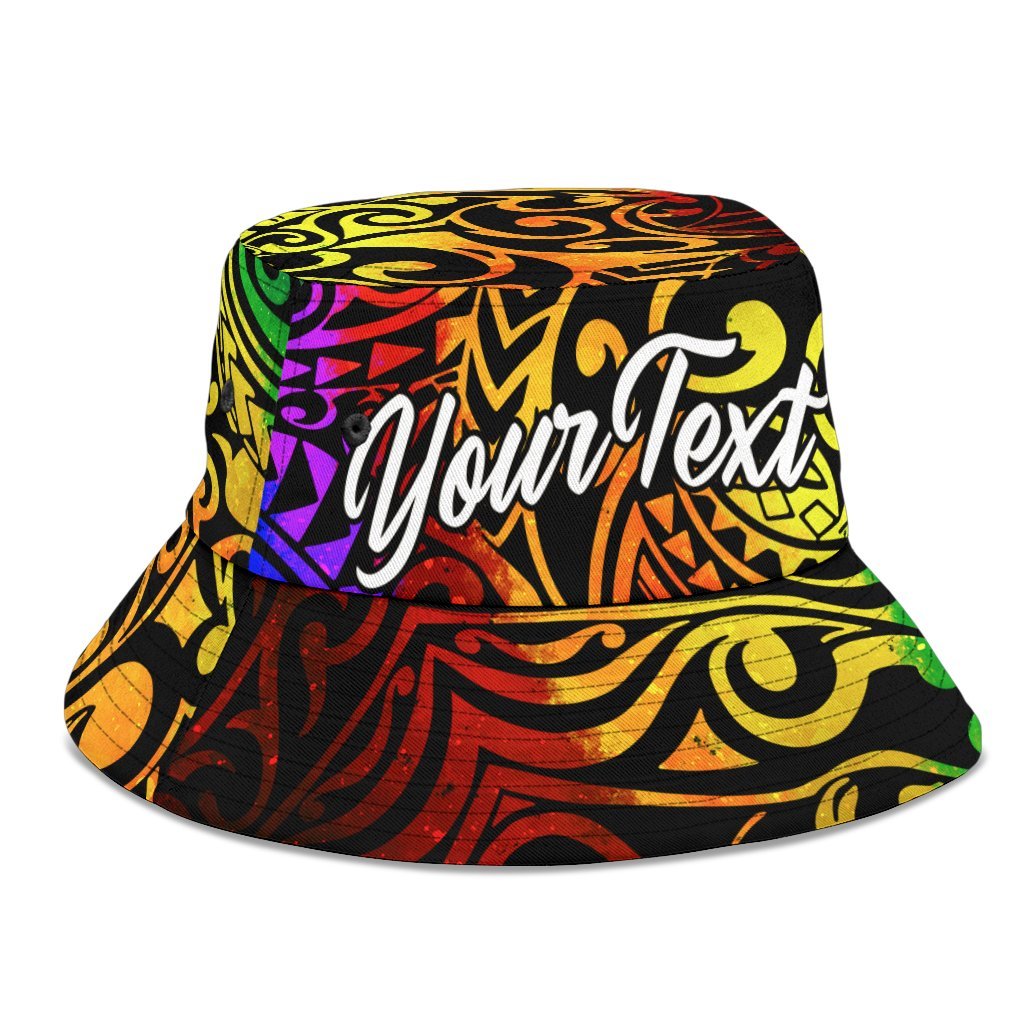 Papua New Guinea Custom Personalised Bucket Hat - Rainbow Polynesian Pattern - Polynesian Pride