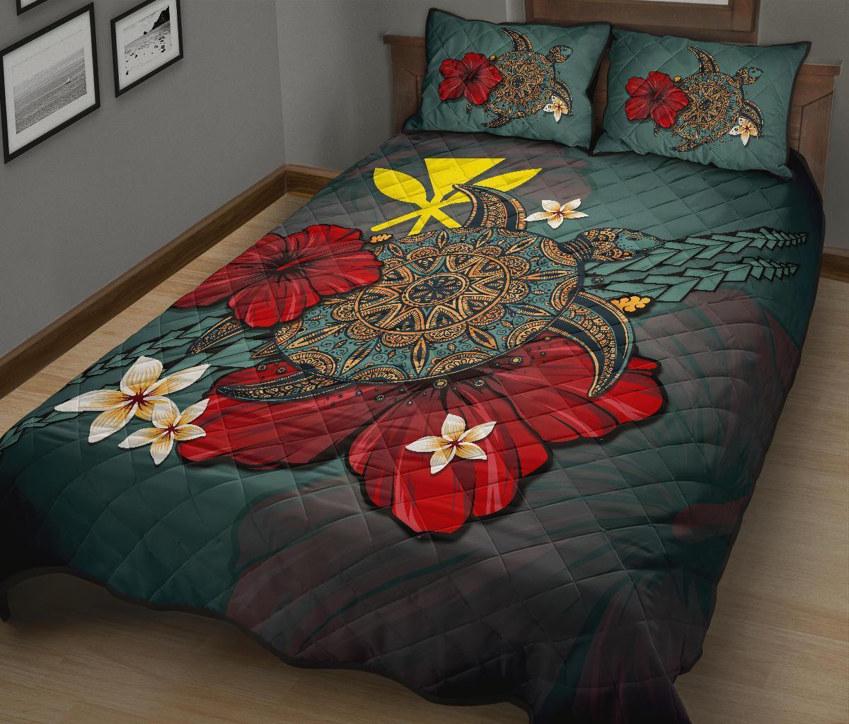 Kanaka Maoli (Hawaiian) Quilt Bed Set - Blue Turtle Tribal - Polynesian Pride