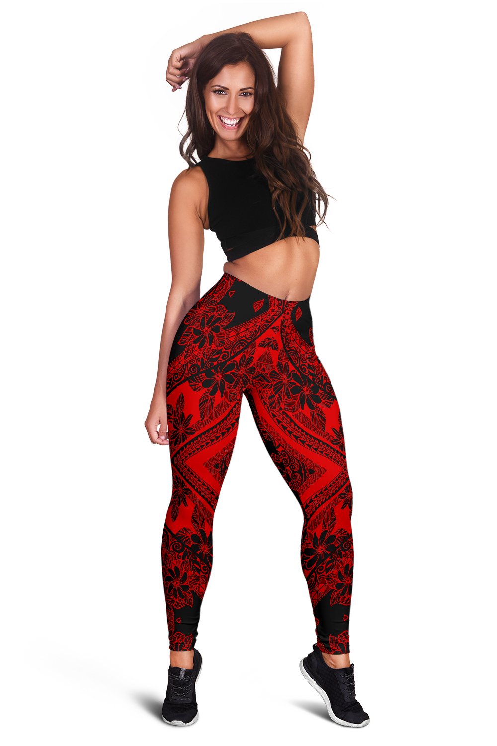 Polynesian Plumeria Mix Red Black Hawaii Women's Leggings AH - Polynesian Pride