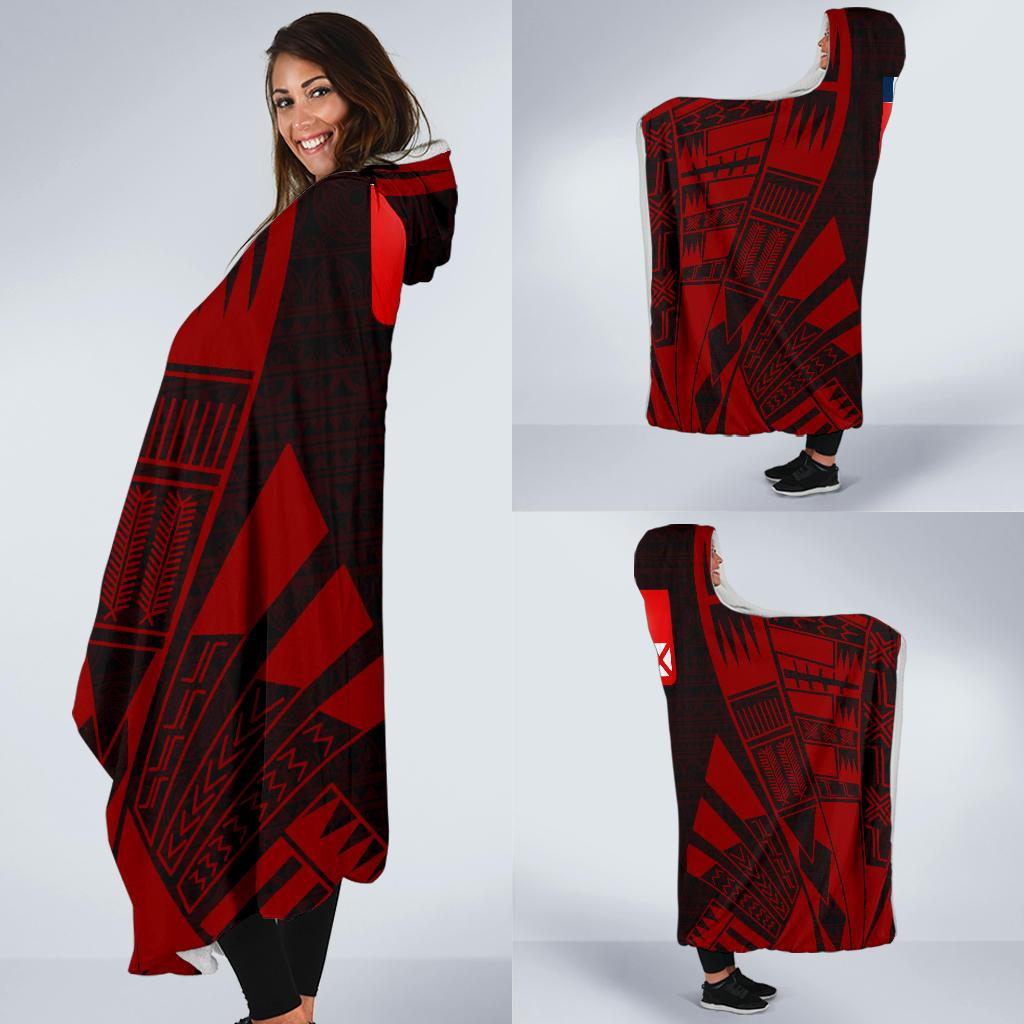 Wallis And Futuna Hooded Blanket - Polynesian Tattoo Red - Polynesian Pride