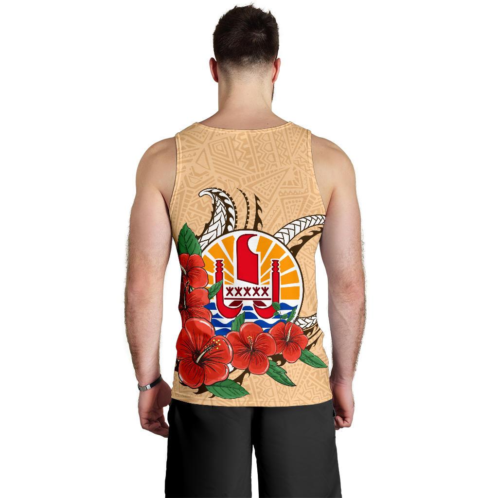 Tahiti Polynesian Men Tank Top - Hibiscus Coat of Arm Beige - Polynesian Pride