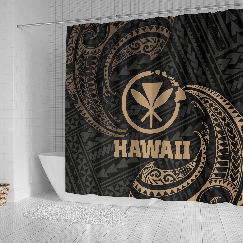 Hawaii Polynesian Shower Curtain - Gold Tribal Wave - Polynesian Pride