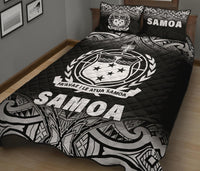 Samoa Quilt Bed Set - Samoa Coat Of Arms Polynesian Tattoo Black Fog White Version - Polynesian Pride