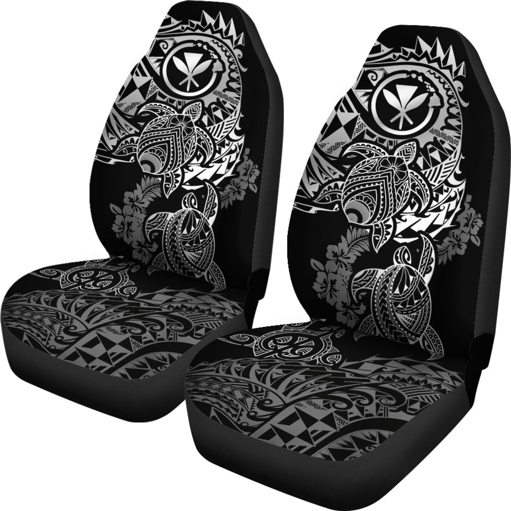 Hawaii Polynesian Seat Covers - Kanaka Maoli Turtle Tattoo Gray Hibiscus Turtle Flowing - Polynesian Pride