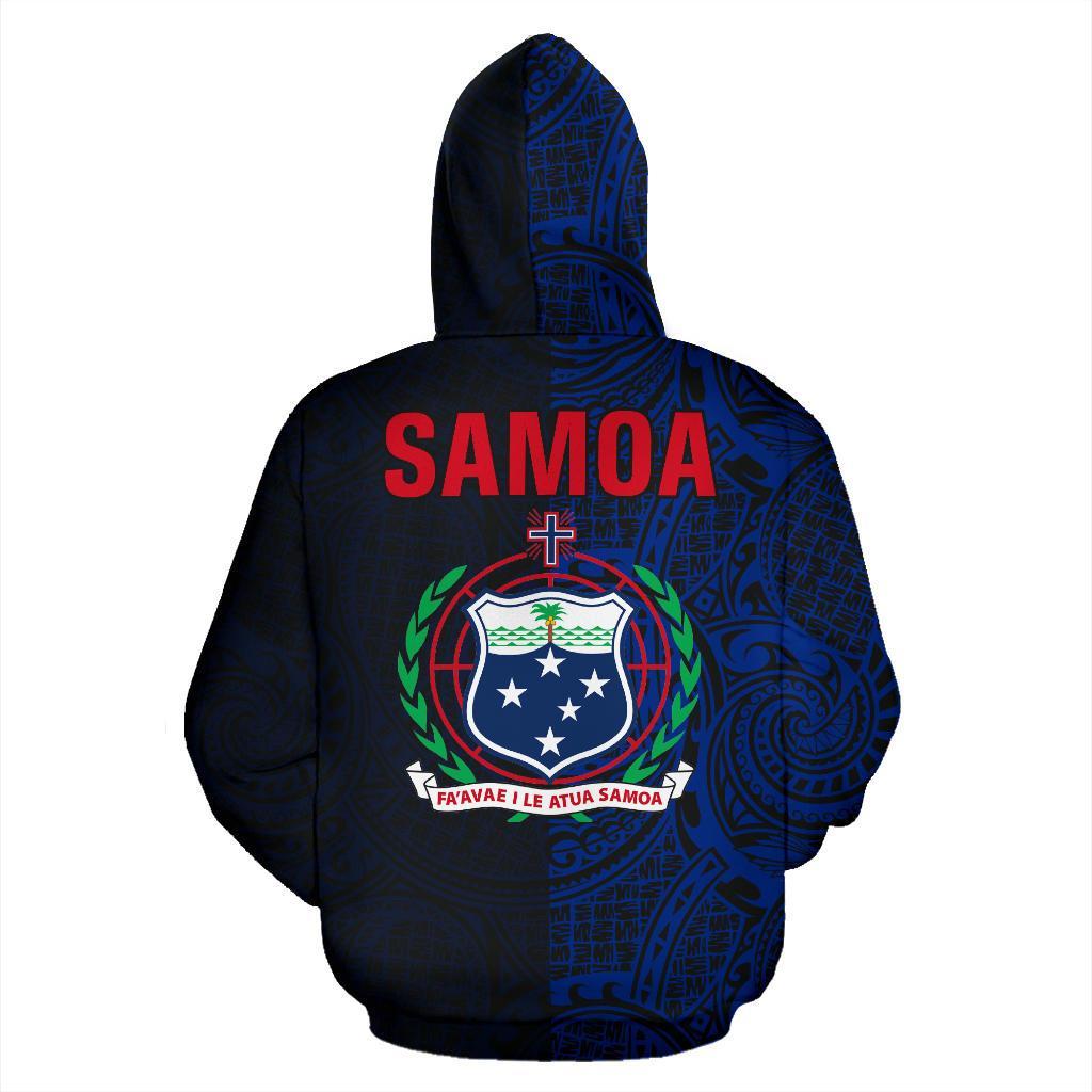 Samoa Hoodie Samoa Coat of Arms Polynesian Tattoo Style Blue - Polynesian Pride