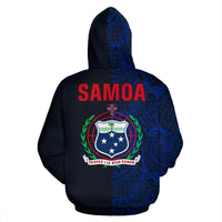 Samoa Hoodie Samoa Coat of Arms Polynesian Tattoo Style Blue - Polynesian Pride
