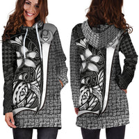 Pohnpei Micronesian Women's Hoodie Dress White - Turtle With Hook - Polynesian Pride