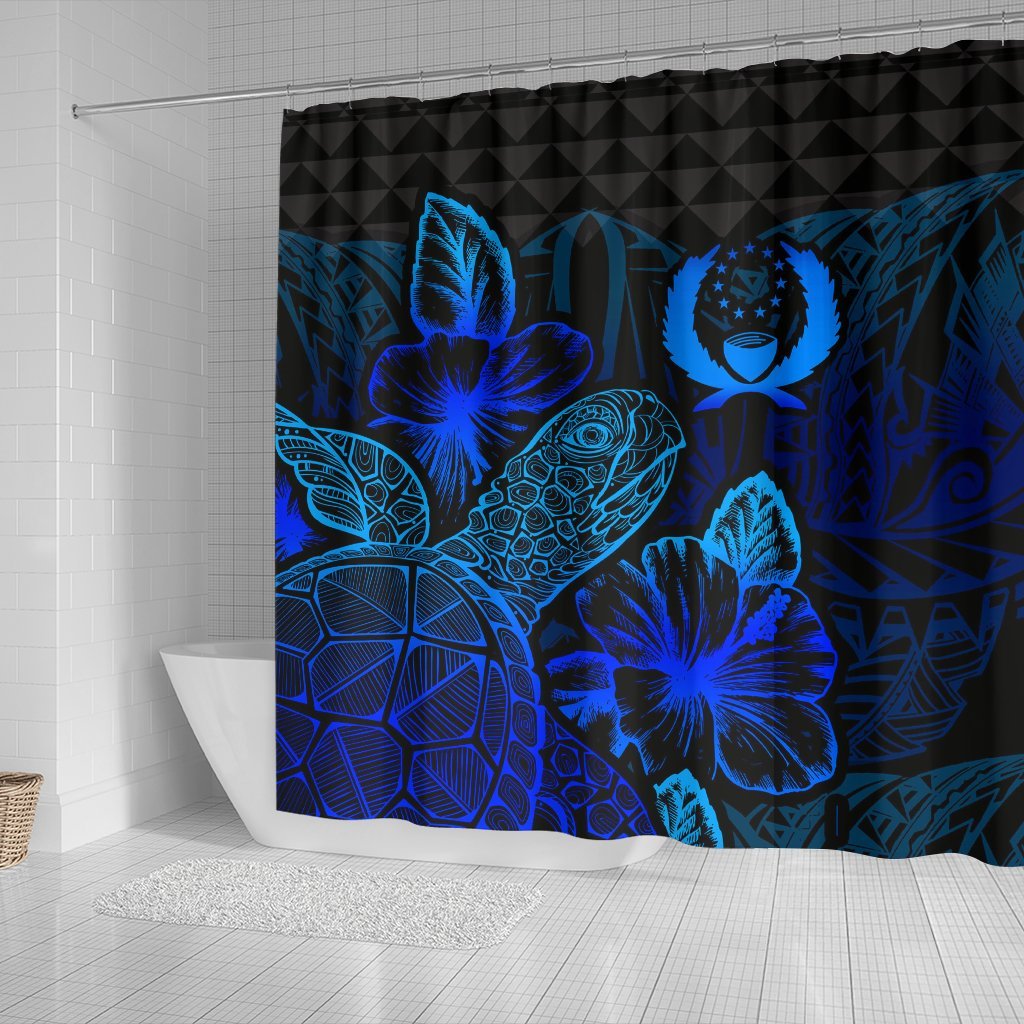 Pohnpei Shower Curtain Turtle Hibiscus Blue - Polynesian Pride