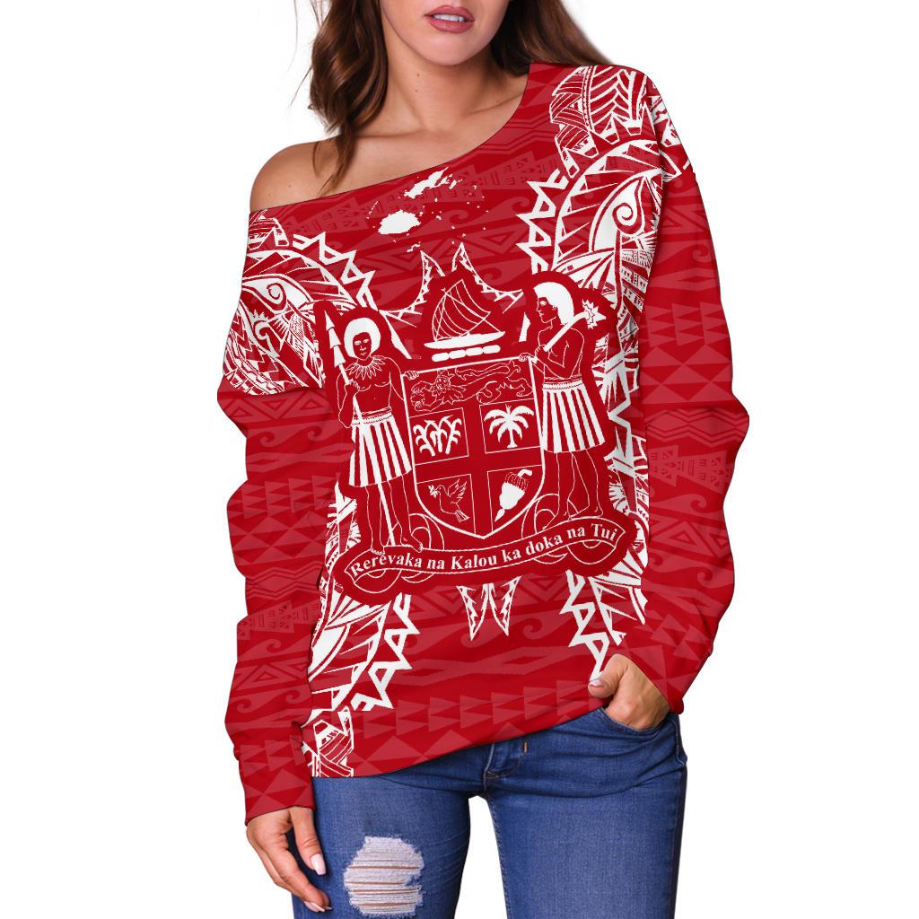 Fiji Polynesian Shoulder Sweater Map Red White - Polynesian Pride