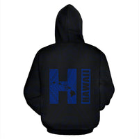 Polynesian Kakau Kanaka Map of Hawaii Hoodie Blue - Polynesian Pride