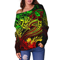 Polynesian Women's Off Shoulder Sweater - Reggae Shark Polynesian Tattoo - Polynesian Pride