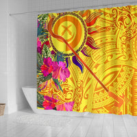 Polynesian Shower Curtains - Vanuatu Symbols With Hibiscus - Polynesian Pride