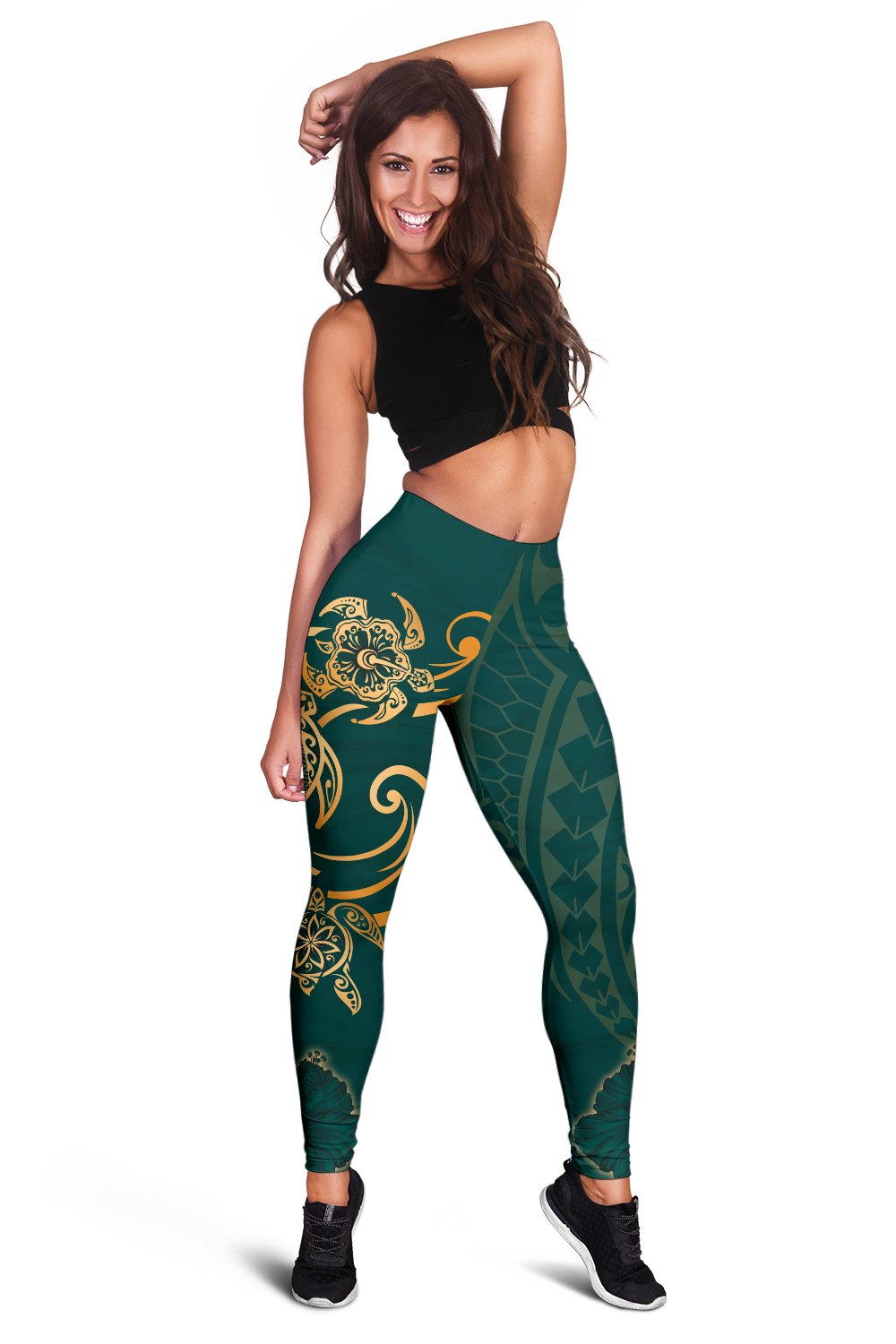 Hawaii Triple Marble Turtle Polynesian Hibiscus Women's Legging - AH - Polynesian Pride