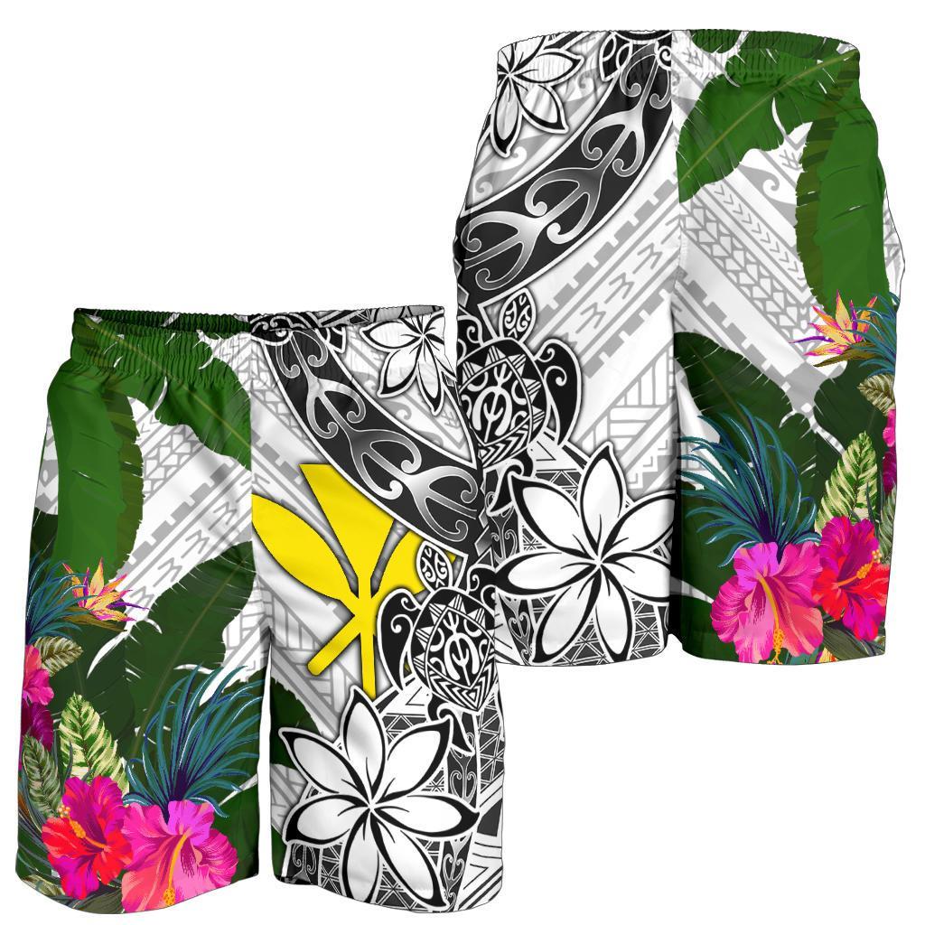 Hawaii Men's Short White - Turtle Plumeria Banana Leaf - Polynesian Pride